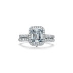 Tiffany Soleste Bague de fiançailles halo taille émeraude avec anneau en platine 950 millièmes et diamants