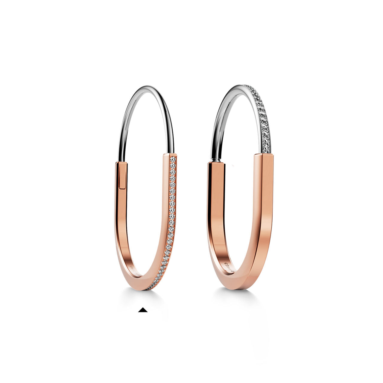 Bracelet jonc étroit en or rose et blanc 18 carats et pavé de diamants demi-cercle