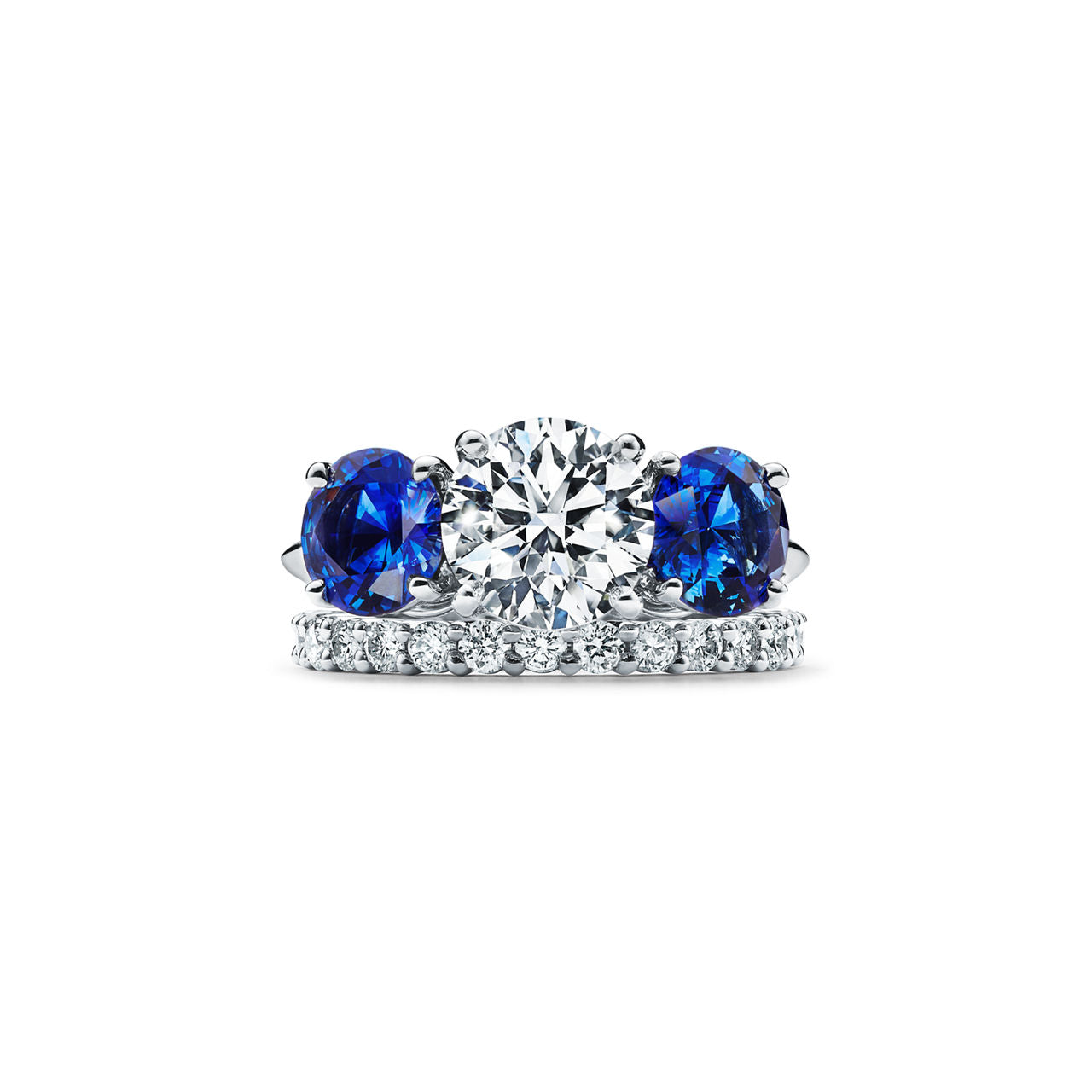 Tiffany Trois pierres Bague de fiançailles en platine 950 millièmes ornée de saphirs latéraux
