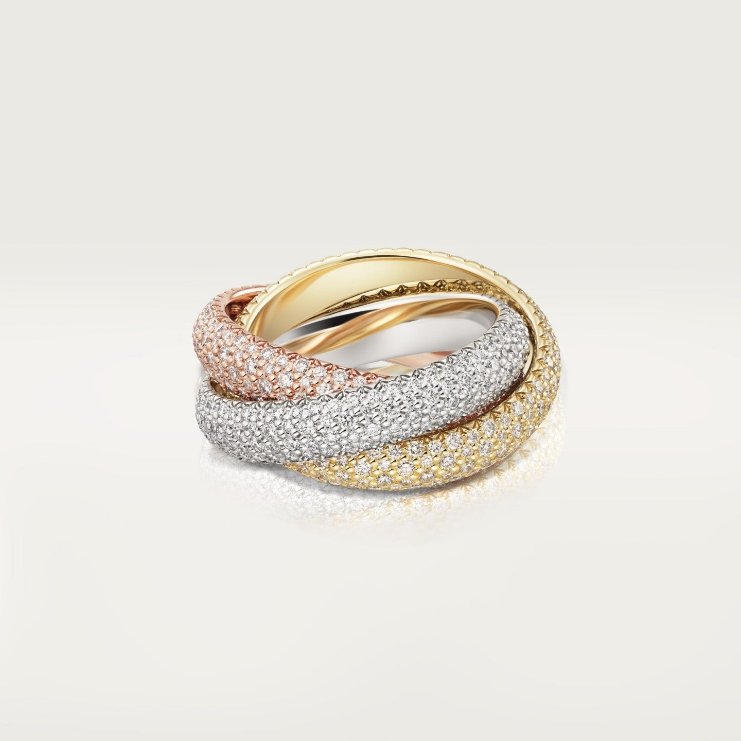 Bague Trinity, grand modèle, pavée