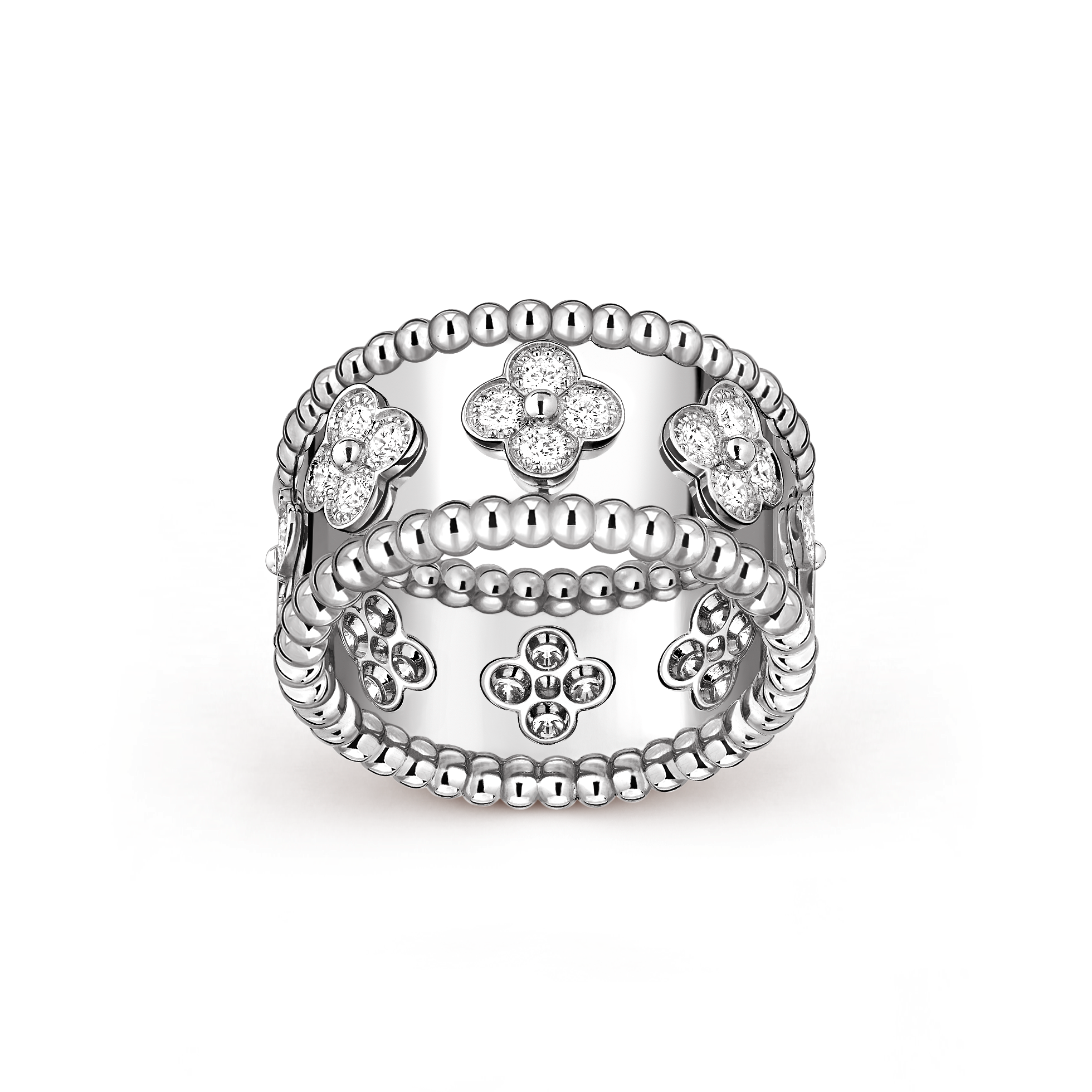 Bague Perlée trèfles, moyen modèle