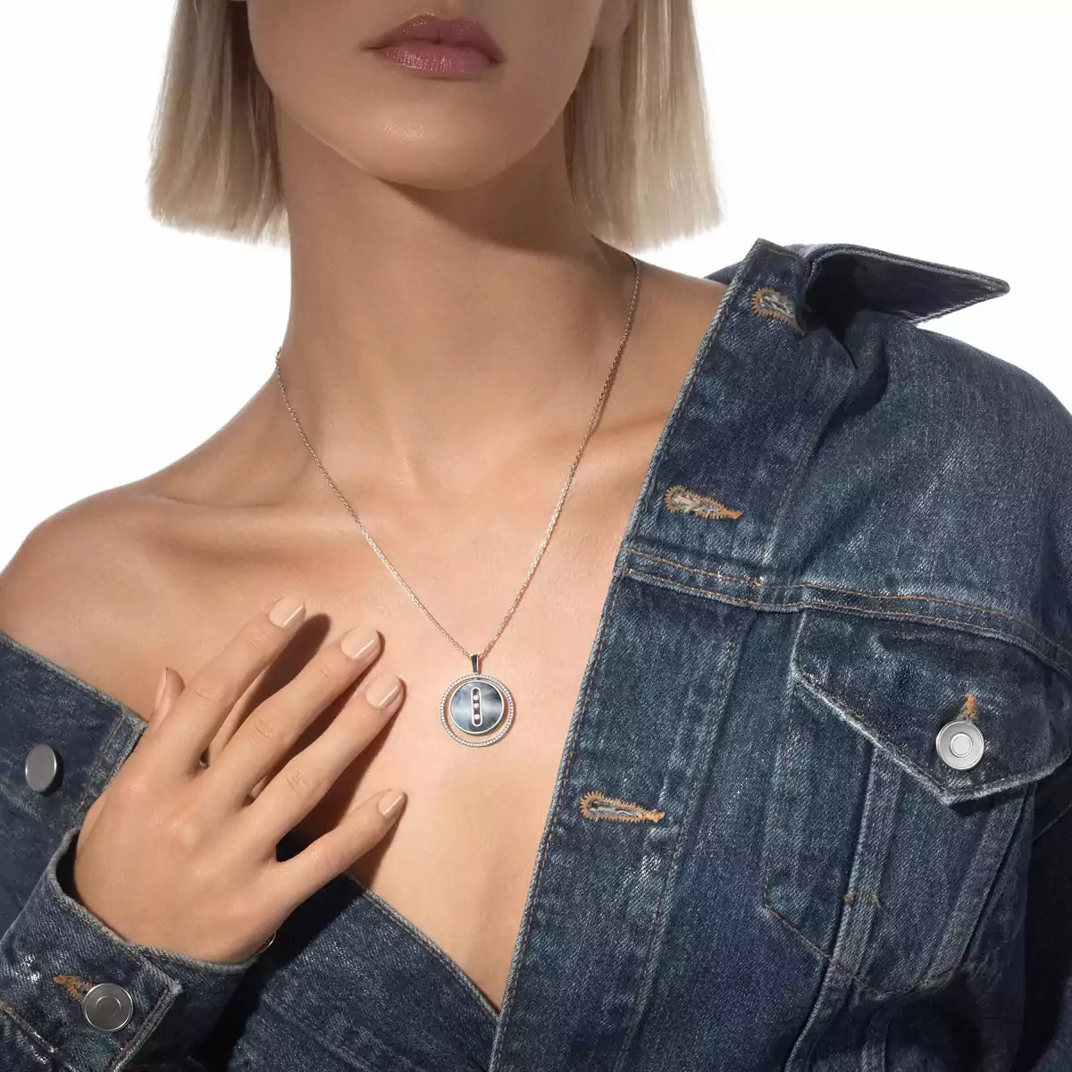 Collier nacre grise Lucky Move MM