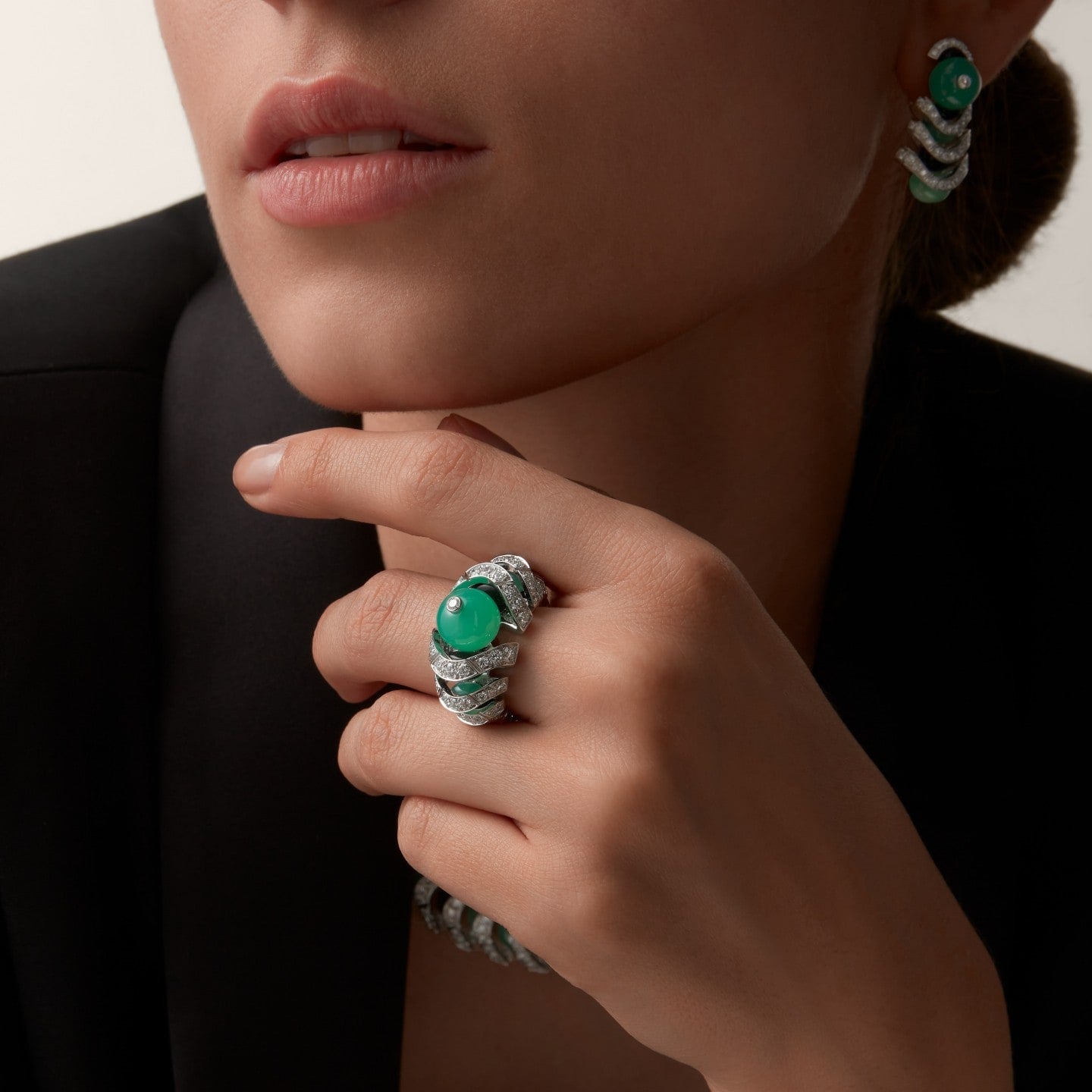 Collier Géometrie & Contrastes, chrysoprase, pavé