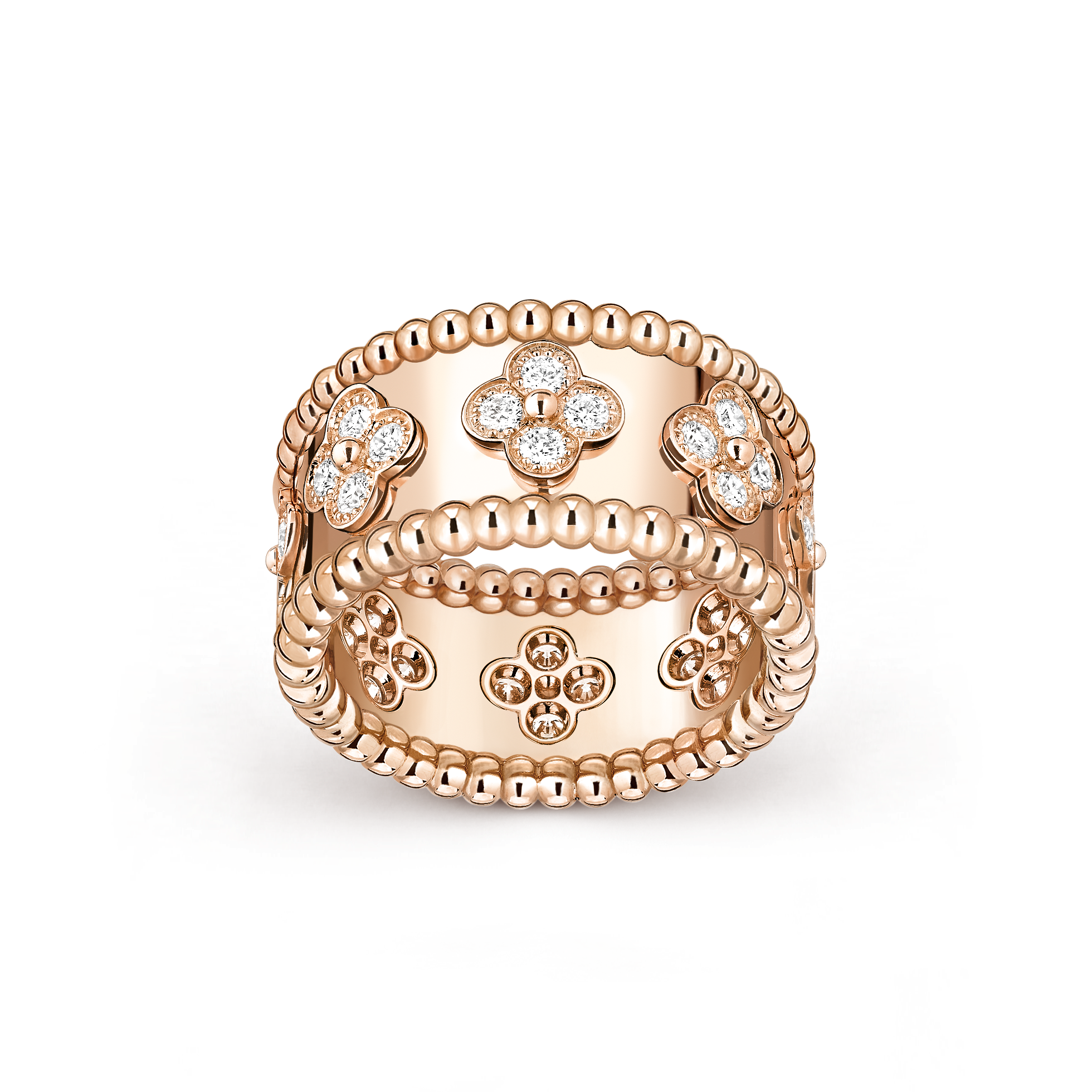 Bague Perlée trèfles, moyen modèle