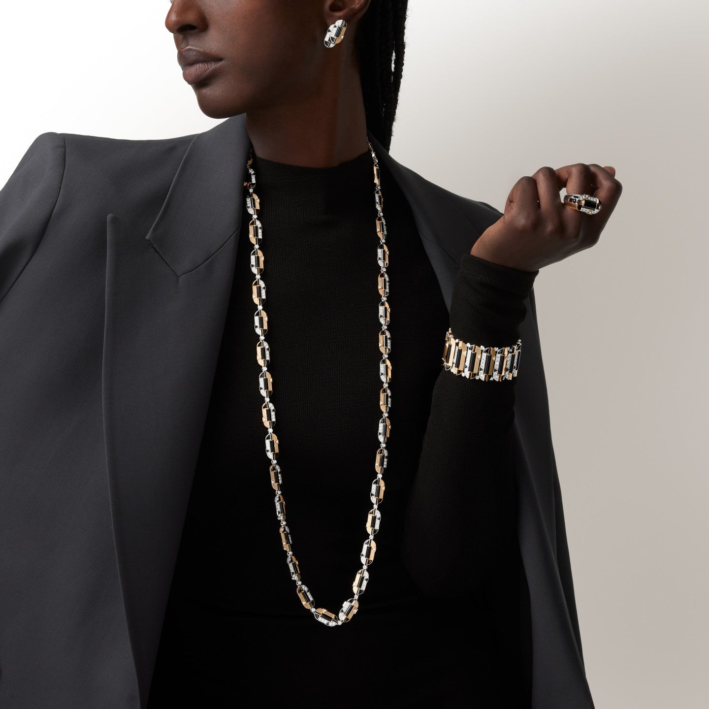 Bague Géométrie & Contrastes, onyx, pavée